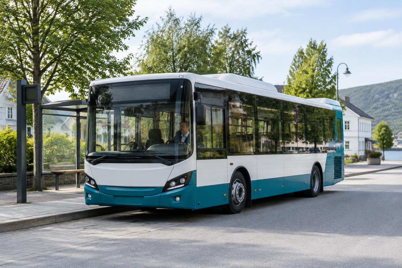 Buss ved en holdeplass i et norsk tettsted